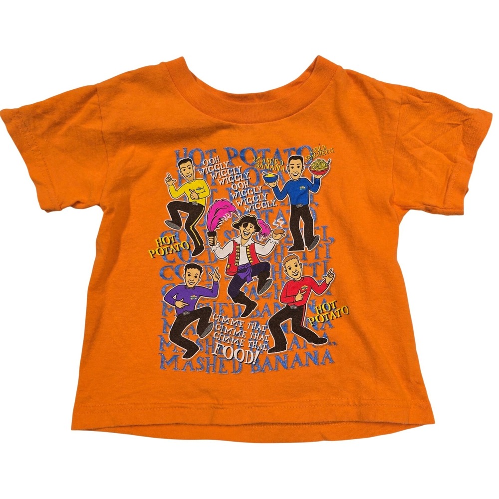 Vintage 2003 The Wiggles Hot Potato Orange Graphic T-Shirt Toddler Size 3T Greg